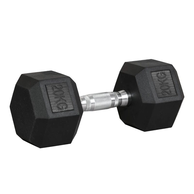 HOMCOM Haltere Hexagonal 20 kg de Ferro Fundido Pesos de Metal Revestidos de Borracha para Treino em Casa Ginásio 35,6x16,6x16,6 cm Preto