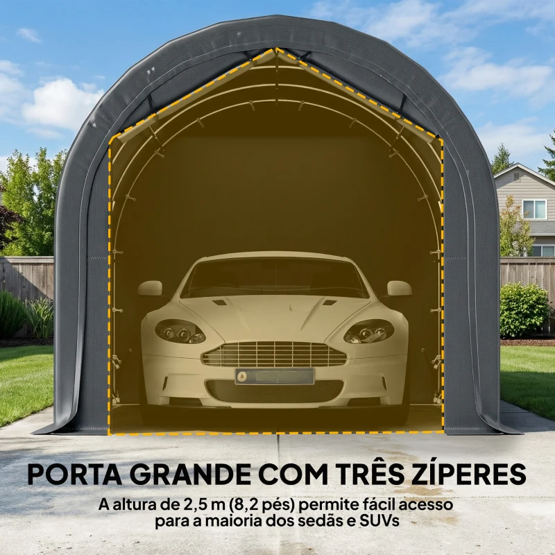 Outsunny Garagem Exterior para Automóvel 3x6 m Impermeável com Tecido PE Resistente Estrutura de Metal Galvanizado UPF 30+ Cinzento Escuro