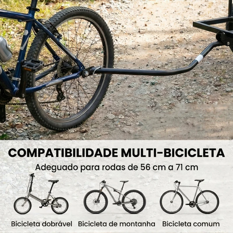SPORTNOW Reboque para Bicicleta de Carga 40 kg Carrinho de Mão de Aço com Bandeira Vermelha Rodas de 16 Polegadas 145x60x42 cm Preto