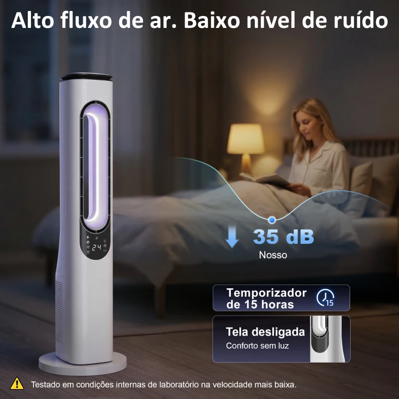 HOMCOM Ventoinha de Torre sem Pás com Luzes LED Controlo Remoto 3 Velocidades 3 Modos Temporizador 15H Oscilação 50° Branco