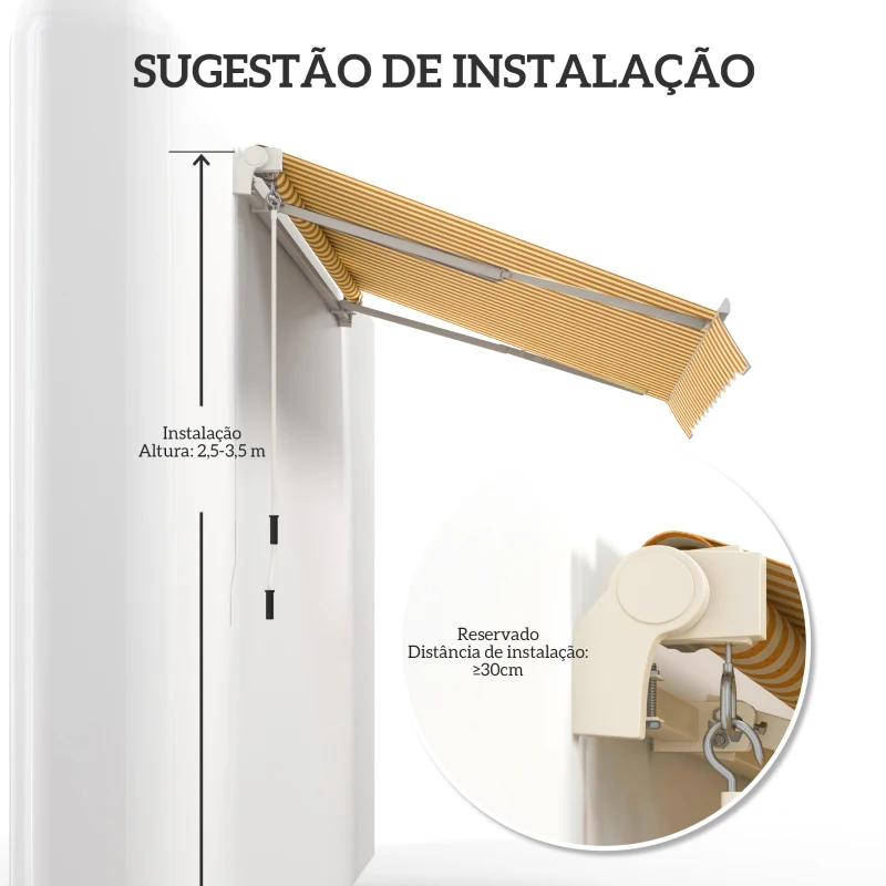 Outsunny Toldo Manual Retrátil 350x250 cm, Toldo Exterior para Terraço com Ângulo Ajustável, Braço Articulado, Montagem à Parede, Estrutura de Alumínio, Anti-UV e Impermeável, para Jardim, Laranja