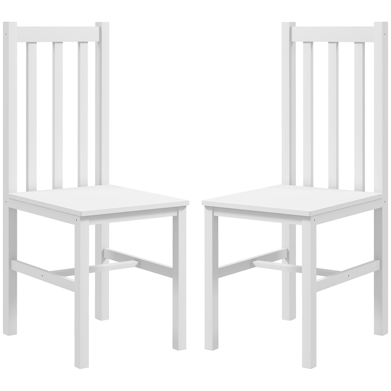 HOMCOM Conjunto de 2 Cadeiras de Sala de Jantar com Encosto de Ripas Estrutura de Madeira de Pinho 38,5x47,5x99 cm Branco