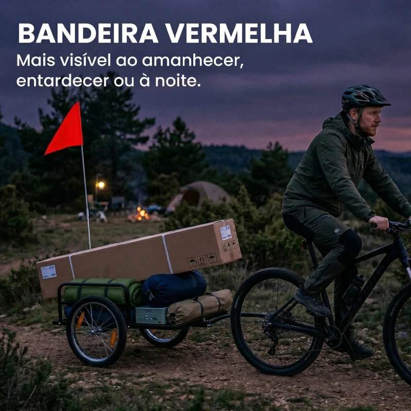 SPORTNOW Reboque para Bicicleta de Carga 40 kg Carrinho de Mão de Aço com Bandeira Vermelha Rodas de 16 Polegadas 145x60x42 cm Preto