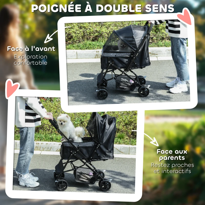 PawHut Poussette pour chien animaux de compagnie pliable 4 roues EVA guidon réglable panier 76,5 x 52 x 95 cm