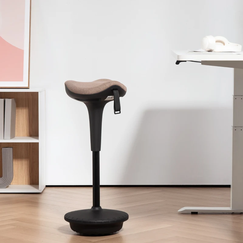 HOMCOM Tabouret dynamique, tabouret assis-debout ergonomique, hauteur réglable, rotatif à 360°, 34 x 34 x 68,5-83,5 cm, marron