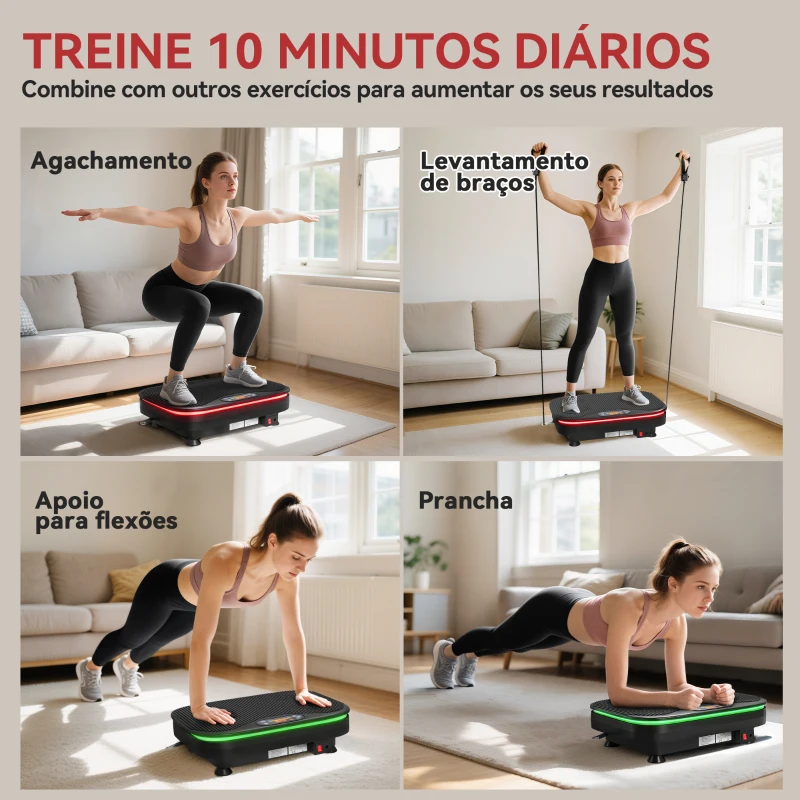 SPORTNOW Plataforma Vibratória 99 Velocidades 3 Programas com Bluetooth Ecrã LED Luzes e Bandas Elásticas 47x32x12 cm Preto