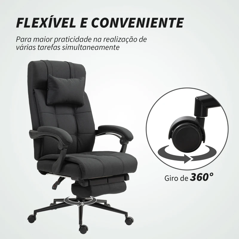 Vinsetto Cadeira de Escritório Reclinável com Altura Ajustável Apoio para Pés Encosto de Cabeça e Apoios para Braços 66x76x112-120 cm Preto