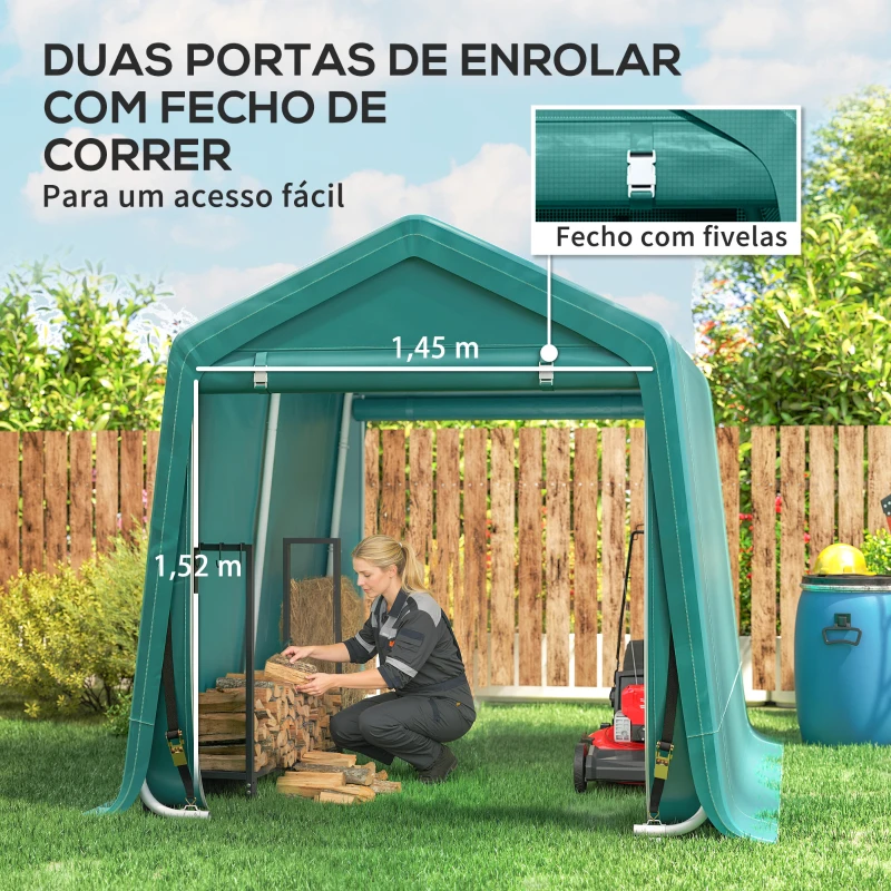 Outsunny Abrigo de Exterior para Ferramentas Bicicleta 2,4x2x2,02 m Abrigo de Armazenamento com 2 Portas  Anti-UV para Jardim Verde