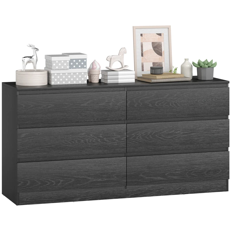 HOMCOM Cómoda com 6 Gavetas Estilo Moderno 140x40x71 cm Preto com Efeito Madeira