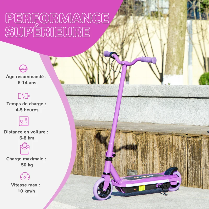 AIYAPLAY Trottinette électrique pour enfants 6-14 ans, vitesse maximale 10 km/h, lumières LED colorées, frein électrique, violet(m-6)