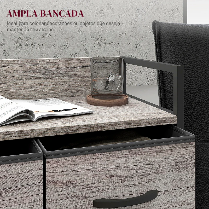 HOMCOM Cómoda de Quarto Armário de Armazenamento com 4 Gavetas Dobráveis Prateleira Aberta e Estrutura de Aço para Sala Entrada 60x29x85 cm Cinzento