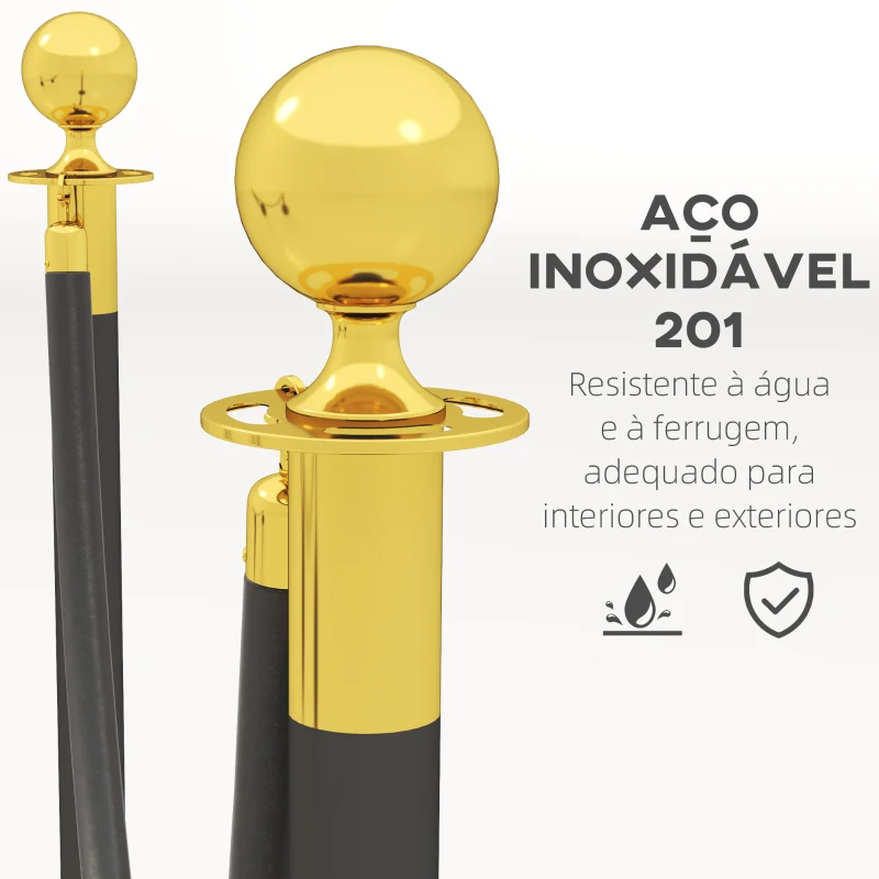 HOMCOM Postes Separadores de Aço Inoxidável de 2 Peças, 96 cm de Altura, Base Recheável, Corda de Veludo Preto