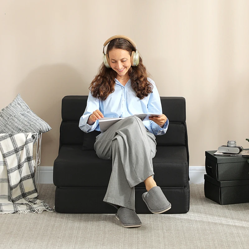 HOMCOM Fauteuil convertible 1 place fauteuil lit pliant, coussin inclus, pour invités, salon, petit espace, charge 120 kg, noir