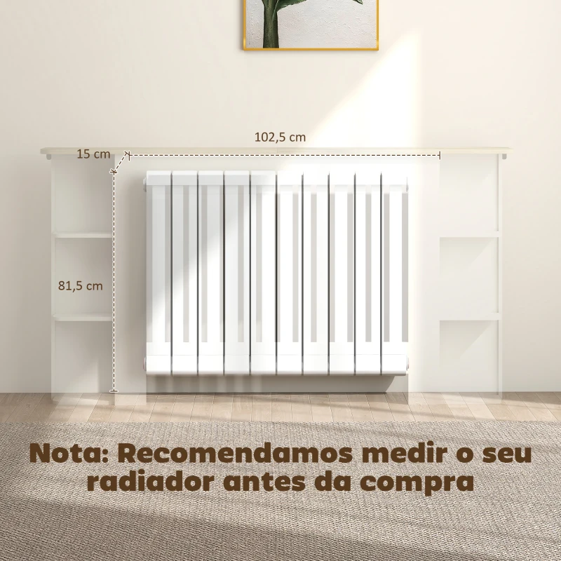HOMCOM Cobertura para Radiadores com Prateleiras Desenho Moderno de Ripas para Sala de Estar Quarto 152x19x83 cm Branco