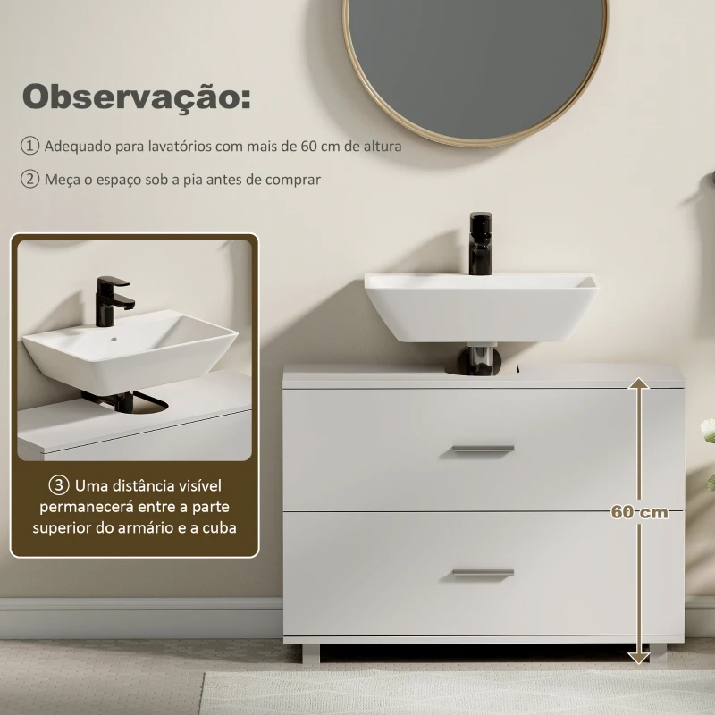 HOMCOM Móvel para Lavatório Pousar com 2 Gavetas para Lavatório sem Pedestal 80x30x60 cm Branco