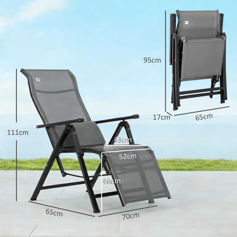 Outsunny Espreguiçadeira Dobrável de Jardim Espreguiçadeira Gravidade Zero com Encosto Ajustável em 9 Posições com Almofada 70x65x111 cm Cinzento