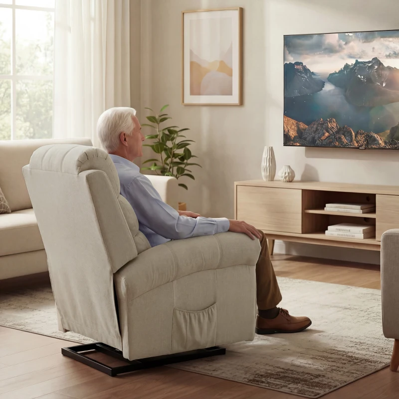 HOMCOM Fauteuil releveur électrique, fauteuil relax électrique avec fonction massage et chauffage, 87 x 87,5 x 108 cm, beige