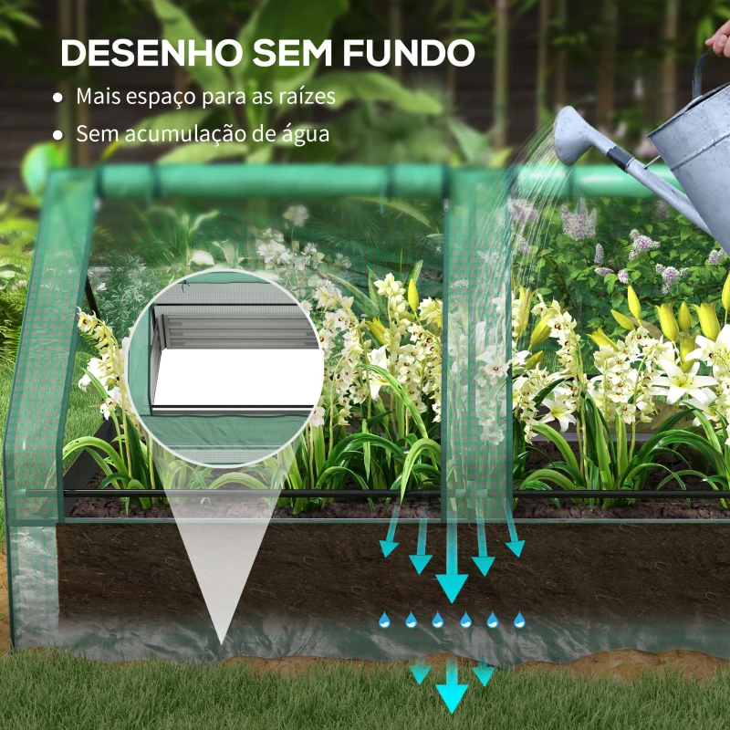 Outsunny Floreira Exterior Grande com Mini Estufa com Base Aberta para Jardim Terraço Varanda 185x95x92 cm Cinzento e Verde