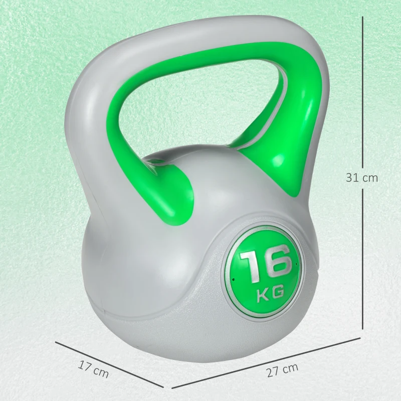 SPORTNOW Kettlebell 16 kg Peso Russo com Revestimento de PU e Enchimento de Areia para Treinamento 26x18x32 cm Verde e Cinza