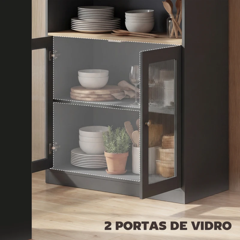 HOMCOM Mesa de Bar Extensível e Giratória 360° com Prateleiras Abertas e 2 Portas de Vidro 150x80x105,5 cm Preto e Madeira