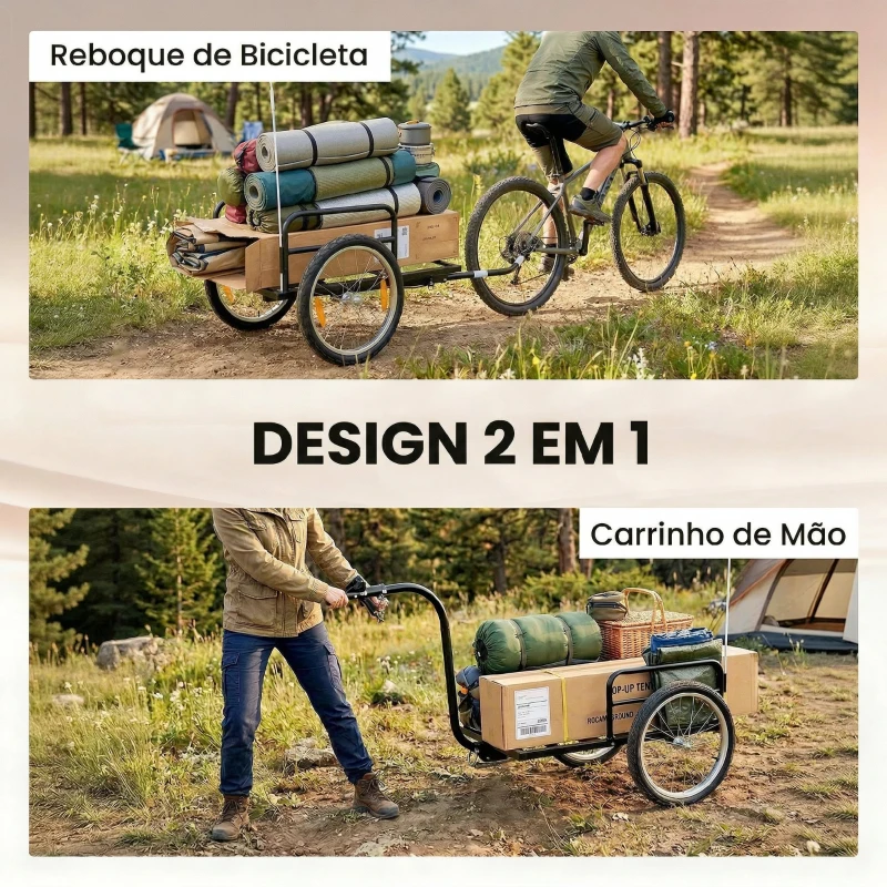 SPORTNOW Reboque para Bicicleta de Carga 40 kg Carrinho de Mão de Aço com Bandeira Vermelha Rodas de 16 Polegadas 145x60x42 cm Preto