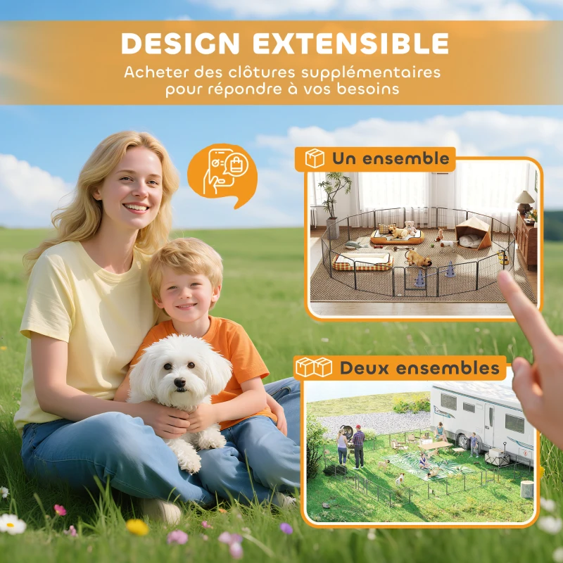 PawHut Parc pour chien, enclos chien 16 panneaux modulable et pliable, portable en acier avec portes 80 x 60 gris