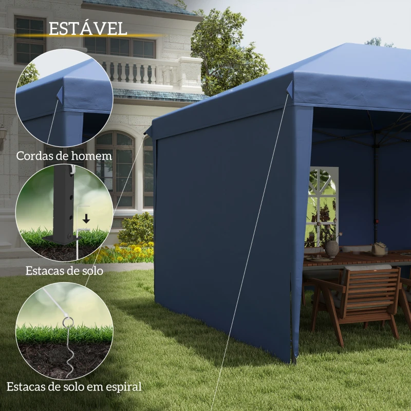 Outsunny Tenda Dobrável 6x3 m Pop-up com 4 Laterais Desmontáveis Tenda de Jardim com 2 Janelas Visíveis Saco de Transporte Azul