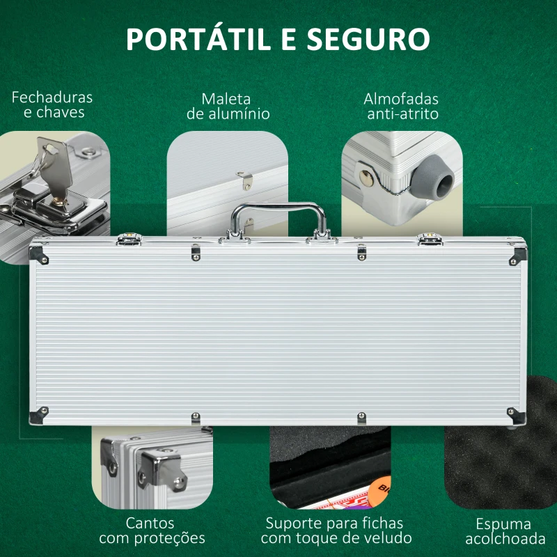 SPORTNOW Conjunto de Póquer Profissional com 500 Fichas de 11,5 g 2 Baralhos de Cartas 5 Dados Prata