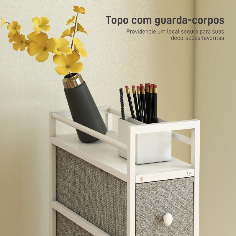 HOMCOM Móvel de Arrumação Estreito com 4 Gavetas de Tecido para Espaços Pequenos 20x43x81,5 cm Cinzento Claro