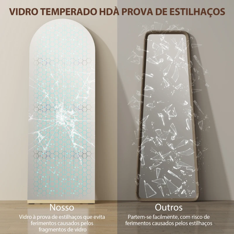 HOMCOM Espelho de Pé 160x50 cm Espelho de Corpo Inteiro sem Moldura Base de Madeira  Prata e Preto