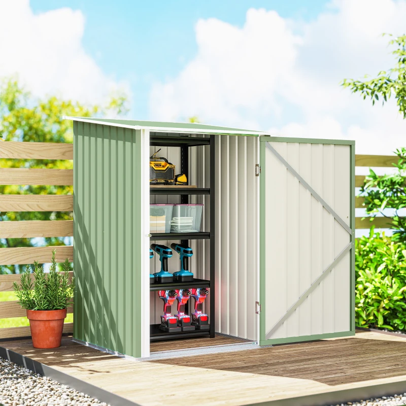 Outsunny Abrigo de Jardim Metálico 0,92 m² 100x103x160 cm com 1 Porta e Fecho para Armazenamento Ferramentas Verde Claro