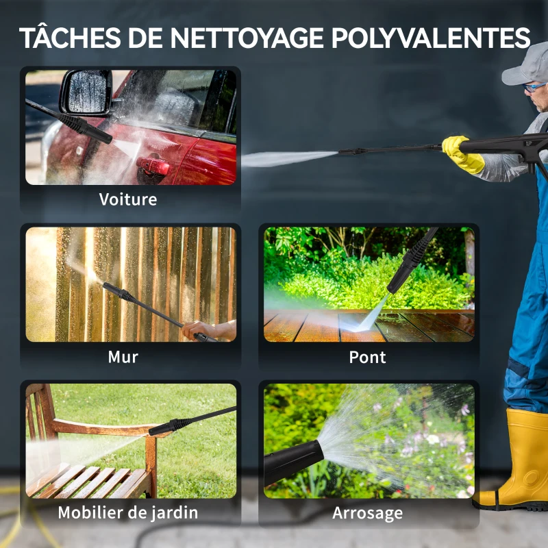 DURHAND Nettoyeur Haute Pression 1600W, Débit 432 L/h, Pompe en Aluminium 130 Bars, Tuyau 6m, Flacon de Savon, Bleu