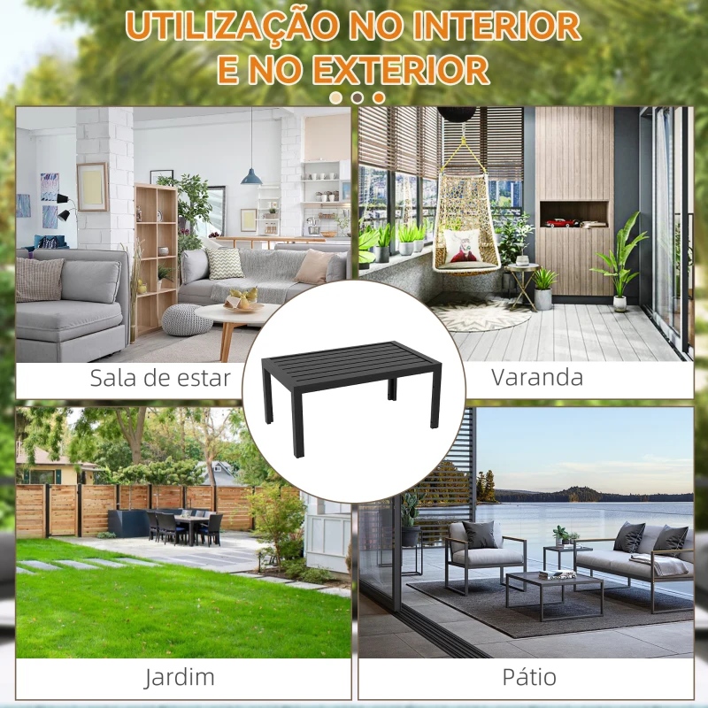 Outsunny Mesa de Centro de Jardim Retangular com Estrutura em Aço Galvanizado para Pátio, Terraço 101,5x61x46 cm Preto