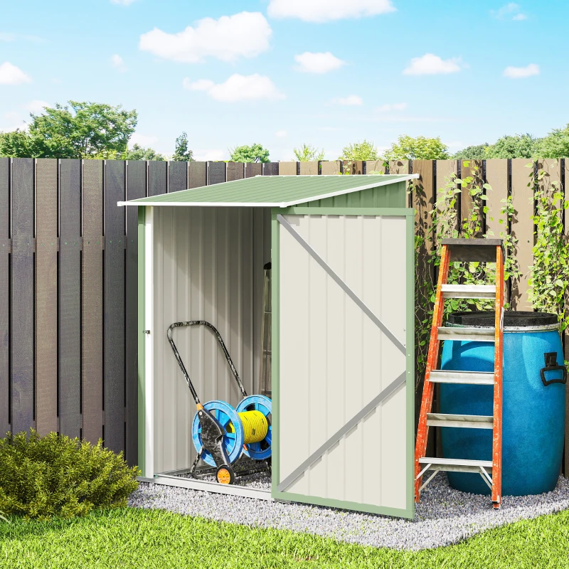 Outsunny Abrigo de Jardim Metálico 0,92 m² 100x103x160 cm com 1 Porta e Fecho para Armazenamento Ferramentas Verde Claro