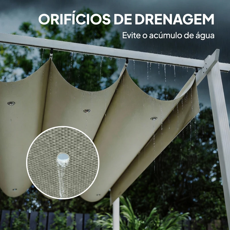 Outsunny Pérgola de Jardim 4x3 m com Teto Retrátil Proteção UPF30+ Drenagem Pérgola de Exterior para Terraço Bege