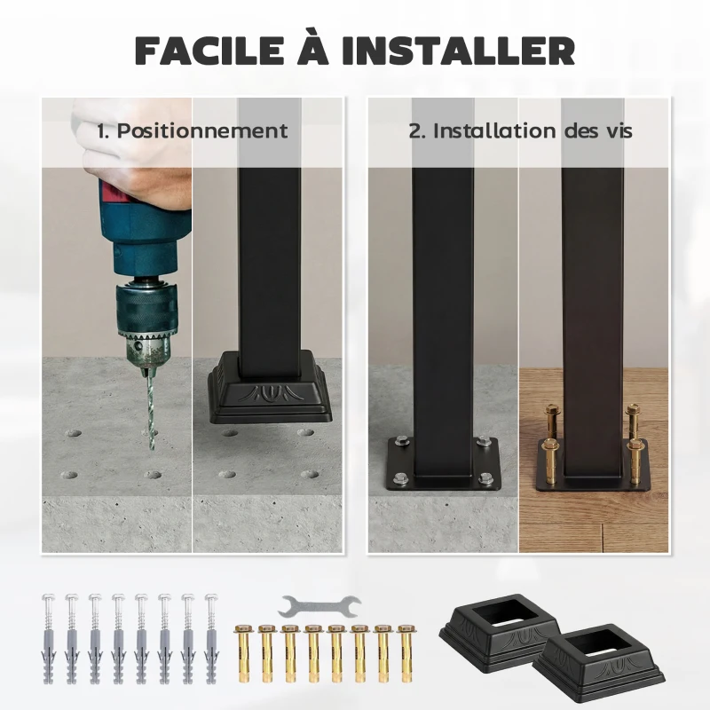 Outsunny Rampe d'Escalier Extérieure pour 1 à 3 Marches, Main Courante Escalier en Métal avec Kit d'Installation, Noir