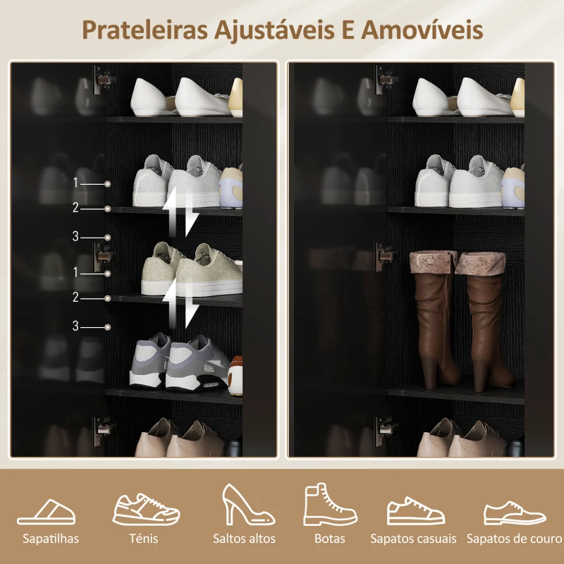HOMCOM Sapateira para Entrada com Prateleiras Ajustáveis para 20 Pares de Sapatos 72x34,5x103 cm Preto