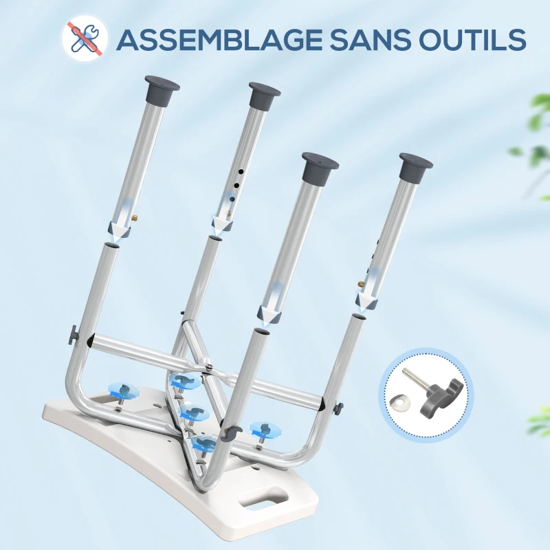 HOMCOM Tabouret de douche chaise de douche - assise rembourré et réglable, patins à ventouses antidérapants, en aluminium gris