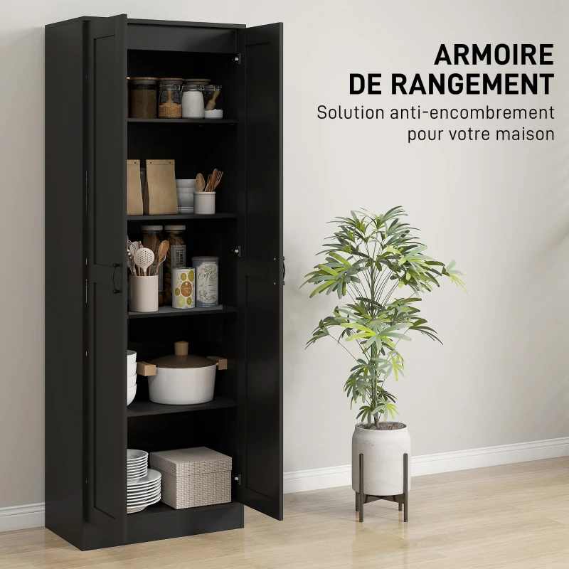 HOMCOM Armoire 2 portes meuble de rangement avec 5 étagères, style contemporain, 60L x 36,5l x 175H noir