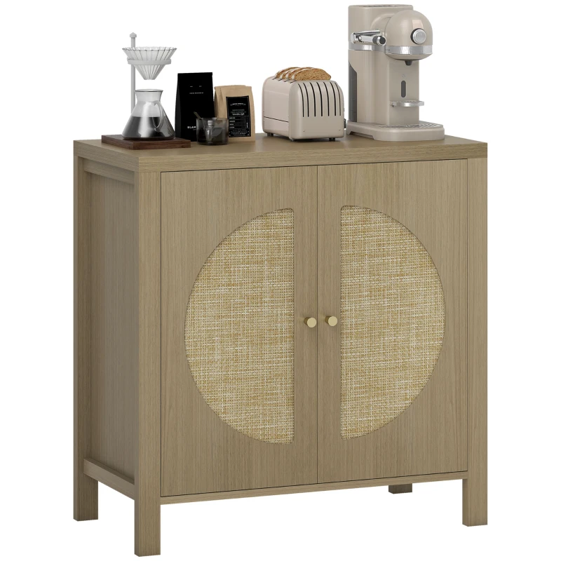 HOMCOM Aparador de Cozinha com 2 Portas de Vime Sintético Móvel Auxiliar de Cozinha com Prateleira Ajustável 75x38x77 cm Madeira