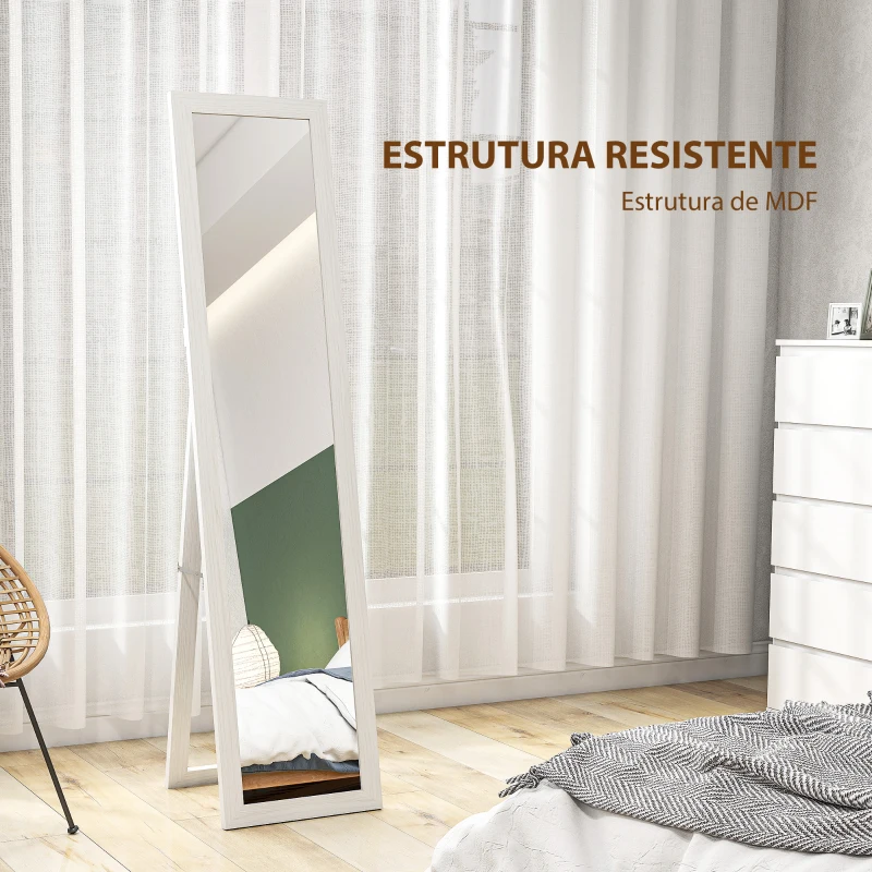 HOMCOM Espelho de Pé 37x155 cm Espelho de Corpo Inteiro Espelho de Parede Retangular com Estrutura de Madeira Branco com Veios