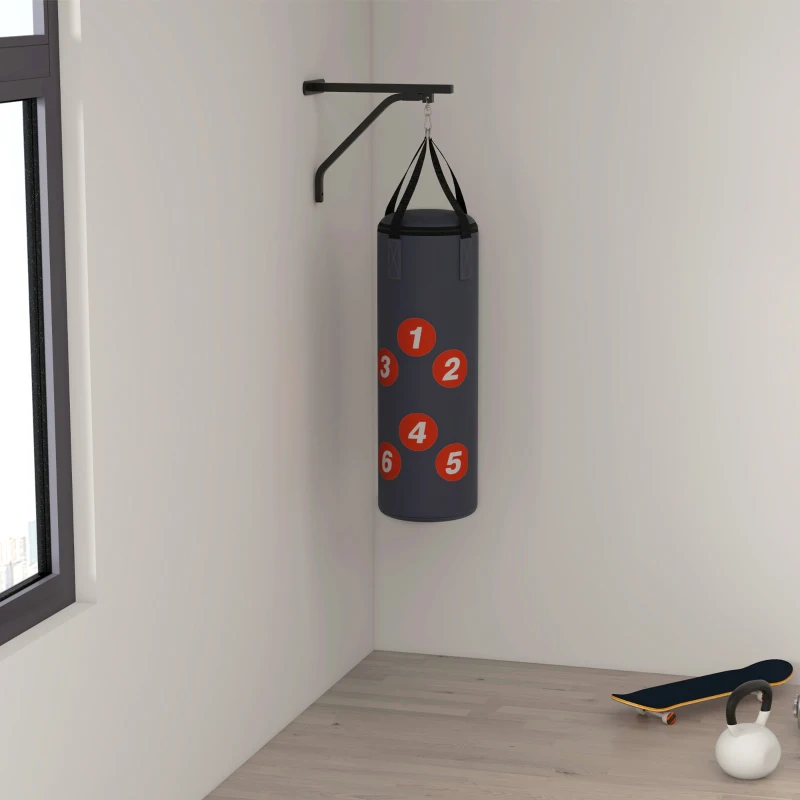 SPORTNOW Sac de frappe avec support mural pour sac de boxe, sac lourd avec gants, bandes pour les mains crochet pivotant à 360°
