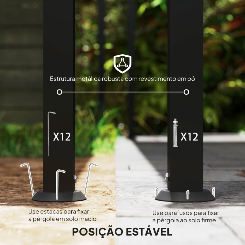 Outsunny Pérgola de Parede 3x6 m com Telhado Inclinado Orifícios de Drenagem e Estrutura Metálica Creme