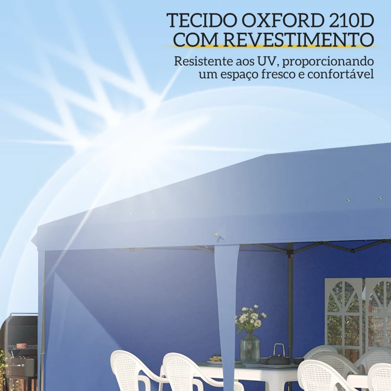 Outsunny Tenda Dobrável 6x3 m Pop-up com 4 Laterais Desmontáveis Tenda de Jardim com 2 Janelas Visíveis Saco de Transporte Azul