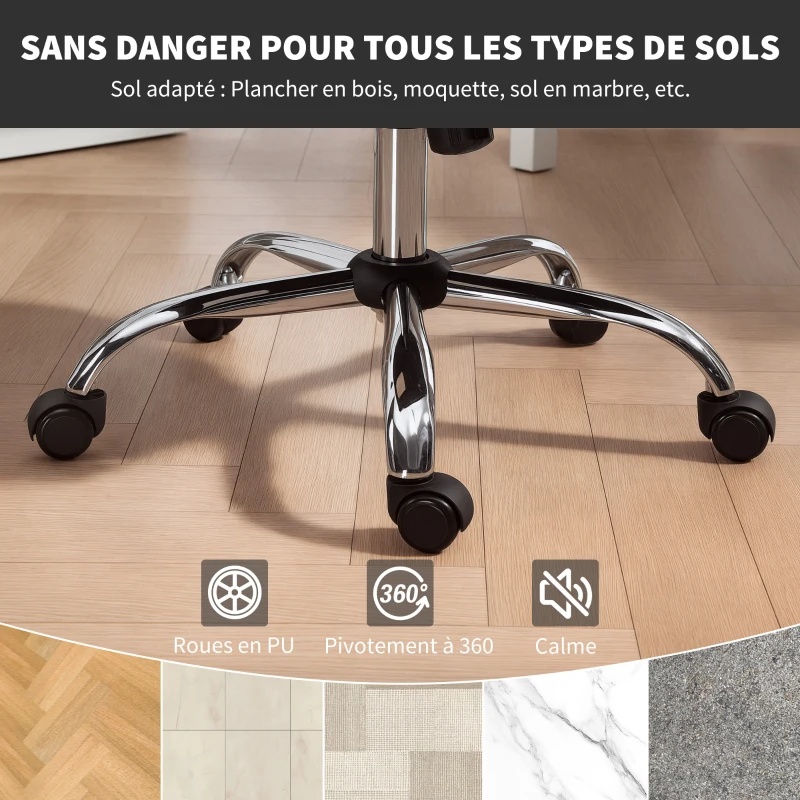 HOMCOM Chaise de bureau, fauteuil de bureau ergonomique réglable en hauteur, siège pivotante, fonction de bascule, gris