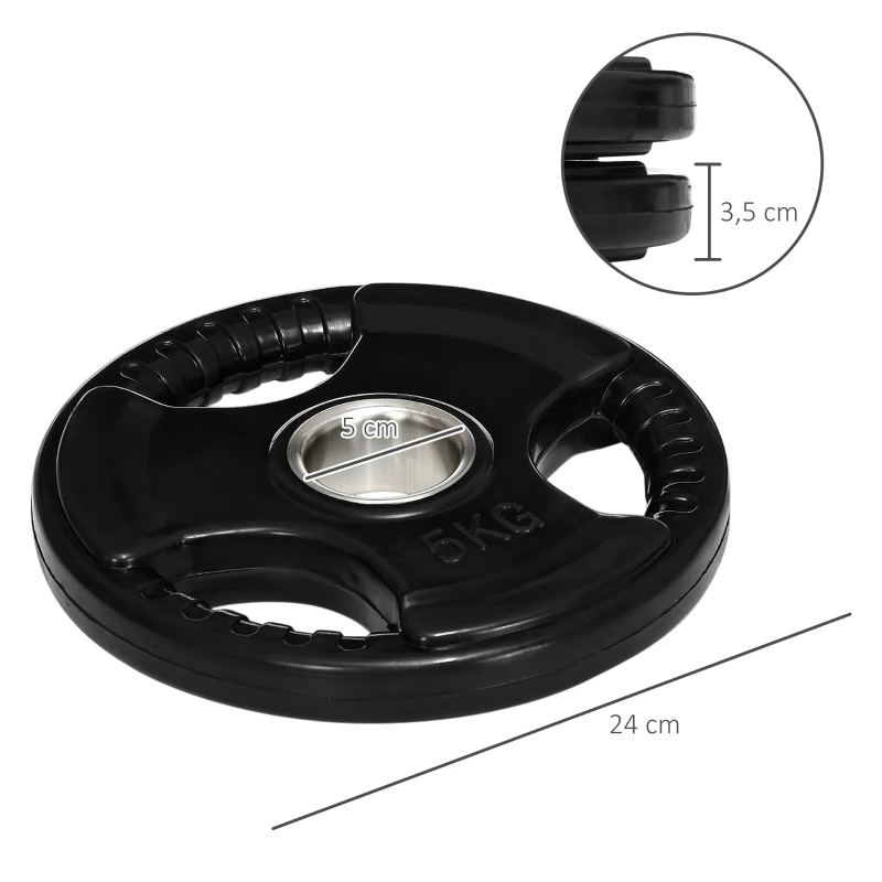SPORTNOW Disques de poids, plaques de poids 2 x 5 kg, à trois poignées avec trous de Ø 50 mm, couverture en caoutchouc, noir