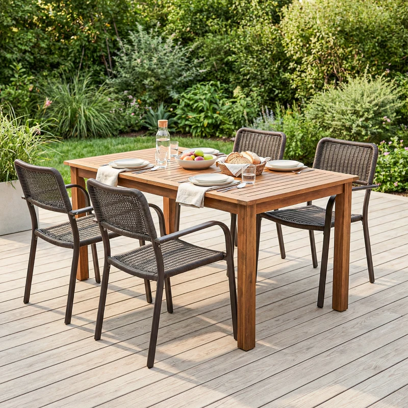 Outsunny Set da 4 Sedie da Giardino Esterno Impilabili con Braccioli, Schienale e Telaio, in Acciaio, 55x60x83 cm, Marrone Scuro