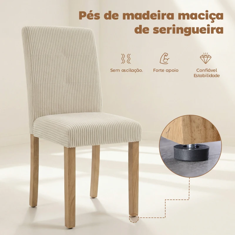 HOMCOM Conjunto de 4 Cadeiras de Jantar Cadeiras Modernas para Cozinha Encosto Alto Estofadas em Veludo Assento Acolchoado 44x56x90 cm Bege