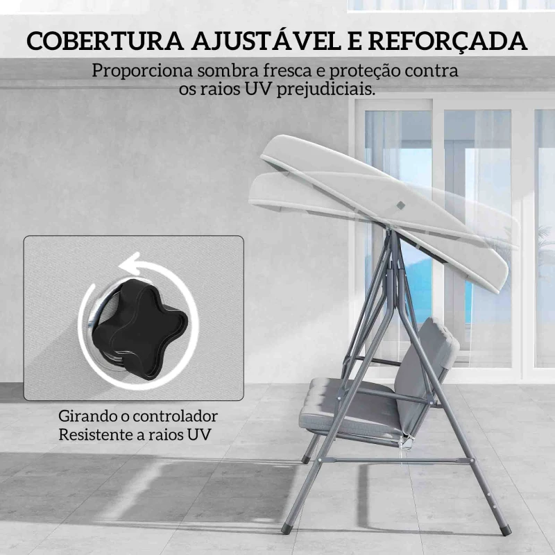 Outsunny Baloiço de Jardim Exterior de 3 Lugares com Toldo Ajustável e Estrutura em Aço 172x110x156 cm Cinzento Claro