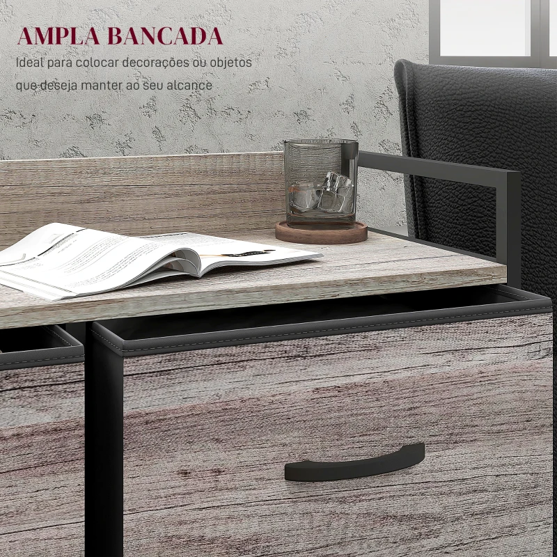 HOMCOM Cómoda com 6 Gavetas Dobráveis de Tecido Estrutura de Aço e Estilo Industrial 79x29x85 cm Cinzento